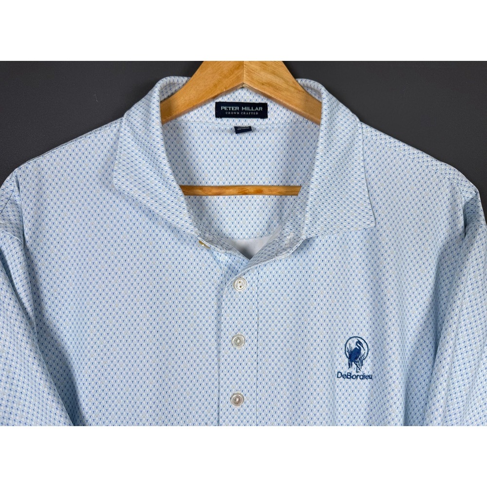 Peter Millar Crown Crafted Mens XL Blue DeBordieu Club Geometric Golf Polo Shirt